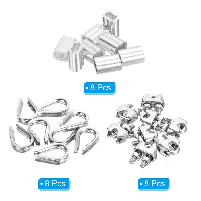 PATIKIL 24pcs Wire Rope Kit M3 Stainless Steel Thimble Wire