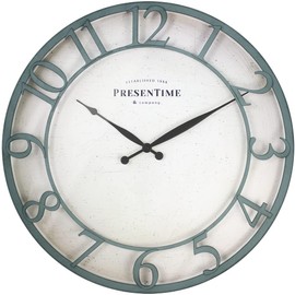 Presentime & Co 21" Farmhouse Series Wall Clock,Vintage Style, Retro Clock, Raised 3D Arabic Numeral, Aged Teal Finish. Wall Décor for living room and entryway.