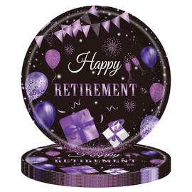 Purple Retirement Party Decorations,40Pcs 7Inch Retirement Paper Plates Purple Black Retired Themed Tableware Plate Sets for Retired Farewell Celebration,Women's Say Goodbye Party Decorations Supplies
