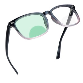 YEIN Bifocal Reading Glasses with Blue Light Blocking Lenses, Bifocal Reader for Women and Men, Vintage Square frame with Spring Hinge (+0.00/+2.00 magnification)