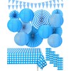 Hortsun 18 Pcs Blue Gingham Party Supplies Include Checkered Pennant