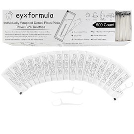 eyxformula Palillos de hilo dental Eyxformula (500 unidades, envueltos individualmente), desechables, tamaño mini para viaje, ideales para hoteles, oficinas, coches, baños de invitados y cuidado bucal