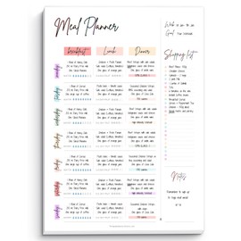 Weekly Meal Planner Notepad, Food Diary, Meal Diet Desk Pad & Nutrition Tracker Note Pad, Grocery List | 50 Undated Tear Away A4 Pages