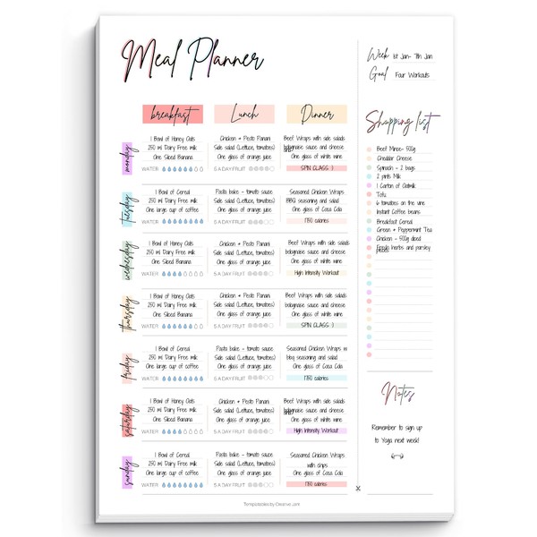 Weekly Meal Planner Notepad, Food Diary, Meal Diet Desk Pad