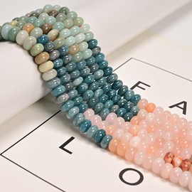Land Long 76 Pcs 5x8mm Multi-Color Gemstone Bead Smooth Rondelle Stone Beads for Jewelry Making Necklace Crafts Bracelets