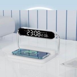 4-in-1 Multifunction Wireless Charger with Colorful Night Lights, Bluetooth Speaker, Digital Clock Alarm