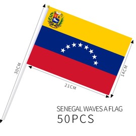 50 Pieces Venezuela Mini Waving Flags Venezuelan Hand Waving Flags Celebration Parade Supplies Match Cheering Waving Garden Party Decoration (14x21cm)