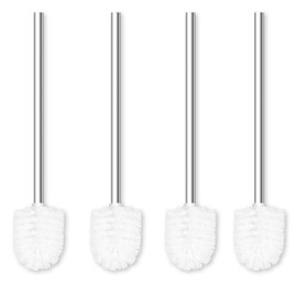 Qulable Toilet Brushes Stainless Steel Toilet Brush with Flexible Soft Hygienic Bristle, 4 Pack (White)