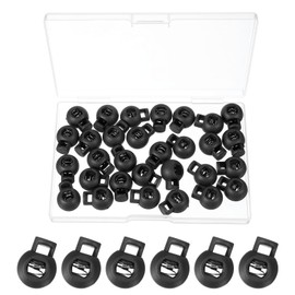 PATIKIL Round Cord Lock, 30 Pcs Plastic Single Hole Spring Loaded Toggle Stoppers Adjustable Sliding Draw String Clip Ends Clamp with Box for Drawstring Paracord Shoelaces, Black