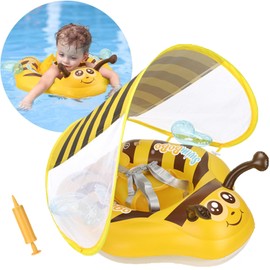 Baby Float, Children's Float, Cute Bee, Removable Sunshade, Includes Seat Belt, UV Protection, SPF 50+, Sunscreen, Foot Insert, Float, Summer Vacation, Kids, Boys, Girls, Beach, Pool, Water Play, Outdoor