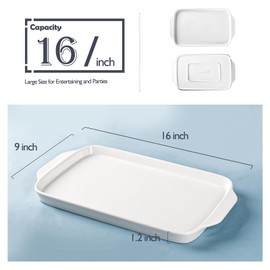 Dizada Large Serving Platter with Handles, 16" x 9" Porcelain Serving Tray, White Rectangular Platters for Entertaining & Serving Food, Serving Trays for Party, Appetizer, Charcuterie - Set of 3