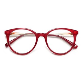 AMOMOMA Retro Round Reading Glasses for Women Cute Stylish Blue Light Blocking Readers AM6055, Red/Gold 3.00x