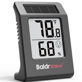 BaldrTherm Humidity Meter Hygrometer, Solar-Powered Room Thermometer Indoor Digital Temperature Sensor Monitor, 2.2''Humidity Gauge for Baby Rooms, Home, Office, 1Pack, Black