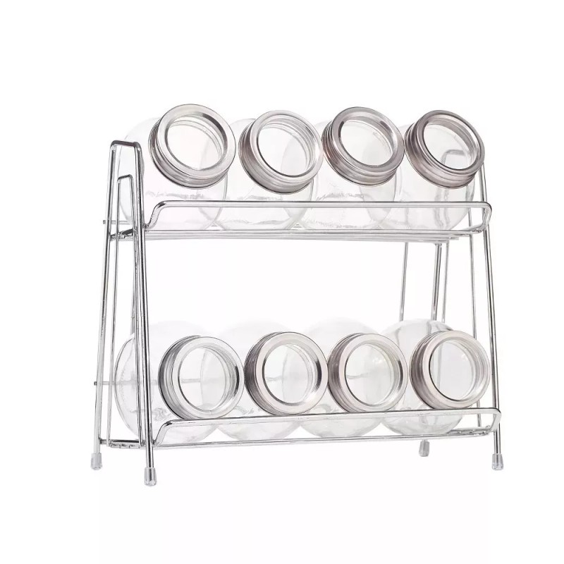 Euro-Home 9-Piece Glass Spice Jar Set with 2-Tier Chrome Rack,