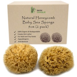 Skin Unique Natural Baby Sponge in Gift Box - Unbleached Mediterranean Sea Honeycomb for Newborn and Children - 100% Natural, Organic, Strong, Durable, Hypoallergenic - For Bath and Cleansing
