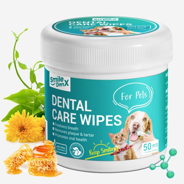 SmileDenX Teeth Cleaning Wipes for Dogs & Cats, Remove Bad