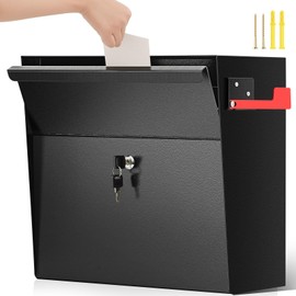 Yaocom Wall Mount Mailboxes for Outside Locking Security Mail Box Galvanized Steel Wall Mailbox Large Capacity Post Box with Key Lock and Reflective Stickers (Black,18 x 16.5 x 7 Inches)