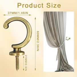 2 Pcs Tie Back Hooks for Curtains, Vintage Brass Curtain Tieback Hook, Heavy Duty Metal Ball End Wall Hooks for Keys Coats Hats for Window & Shower Curtains