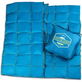 Roebury Puffy Camping Blanket Packable Vegan (Down Alternative) Compact Lightweight XL Blankets for Outdoor Cold Weather Backpacking Hiking Travel Stadium - Water-Resistant (Peacock Blue)