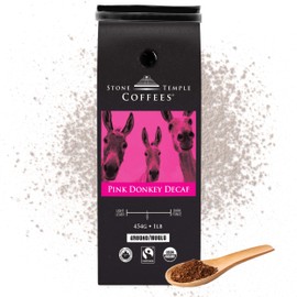Stone Temple Coffees - Pink Donkey Decaf, Ground, Medium Roast Certified Organic and Fairtrade 1lb/454g Bag