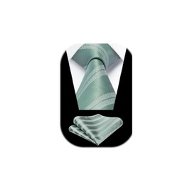 HISDERN Men's Tie Formal Stripes Tie with Pocket Square Set Wedding Ties and Handkerchief, sage green