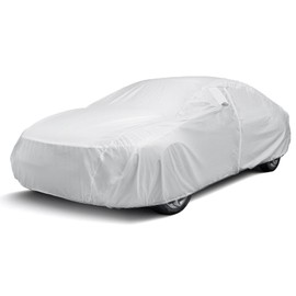 Season Guard Hyvek Car Cover for Automobiles, All Weather Waterproof Outdoor Full Covers, Breathable and UV Protection, Ventilation Window and Door Zipper, Fit Cars up 200", White