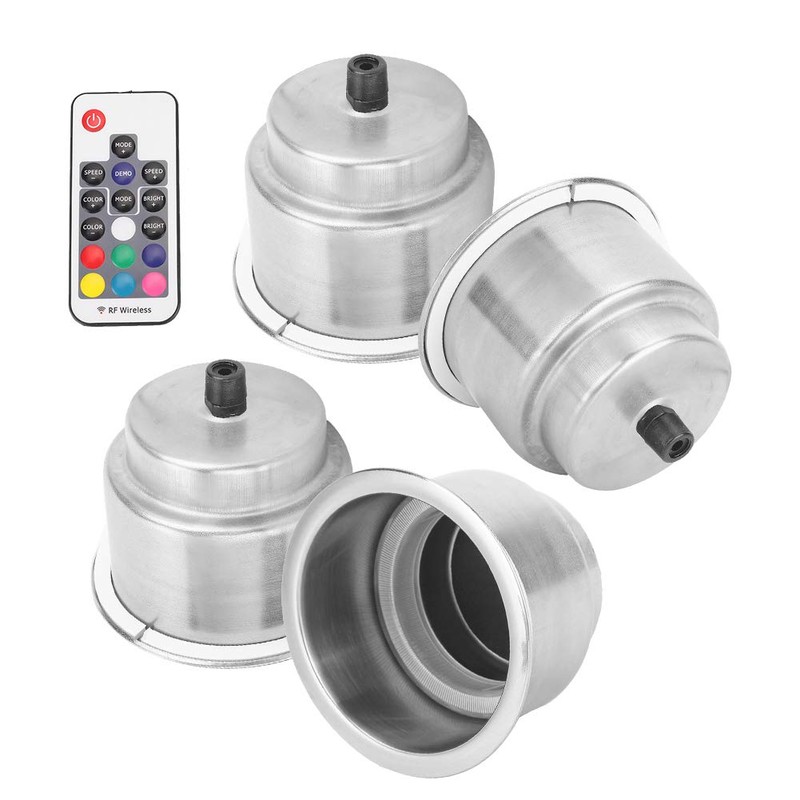 LED Cup Holder, 4Pcs DC 12V RGB Stainless Steel Beverage