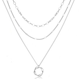 Wovanoo Layered Necklaces for Women Pendant Chain Necklaces Multilayer Stackable Choker Necklace Silver 2