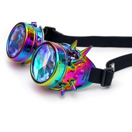 DPLUS Kaleidoscope Goggles - Steampunk Goggles with Spike Prism Steampunk Cyber Real Crystal Rainbow