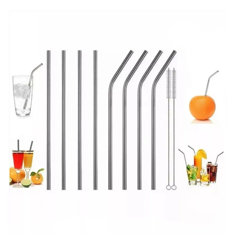 Universo en Linea Kit 8 Popotes Metálicos 4cepillos 1 Bolsa