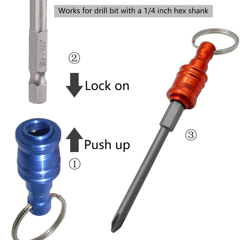 Saipor 7pcs Portable Keychain Drill Screwdriver Bit Holder Aluminum Alloy