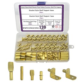 WMYCONGCONG 120 Pcs 4 Styles Shelf Pins Assortment Kit, Shelf Pegs Metal Nickel Plated Gold Cabinet Furniture Shelf Pin Support for Wardrobe Office Wood Shelving Bookshelf Closet Kitchen