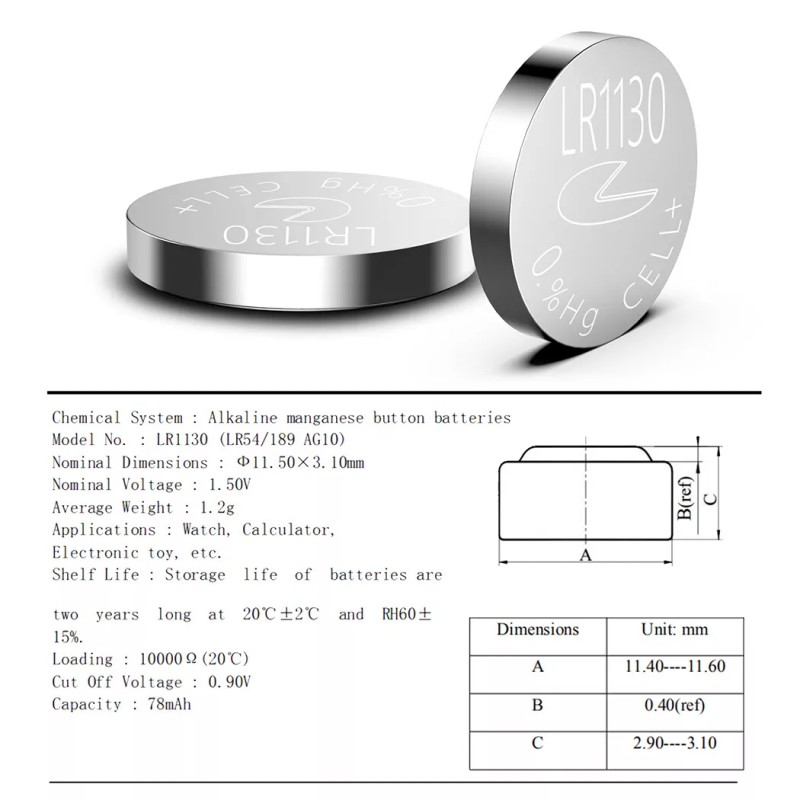 PKCELL Lot LR1130 AG10 389 Alkaline Battery 1.5V Button Cell