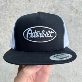 Peterbilt Vintage Snpaback Trucker Hat Mesh Back Yupoong 6006 trucker hat:_Black/White