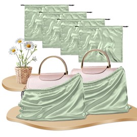 RUDONG M 4 Pack Satin Dust Bags for Handbag, Silky Dust Cover Bags with Drawstring, Sage Green Purse Dustbags for Storage, Travel Pouch Clothes Shoes