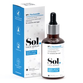 Sol. 10% Niacinamide Dark Spots Reduction Face Serum, With Hyaluronic Acid Base, Reduces Acne Marks & Blemishes, Improves Skin Tone & Texture, Non-irritating, White, 20 ml (Pack of 1)
