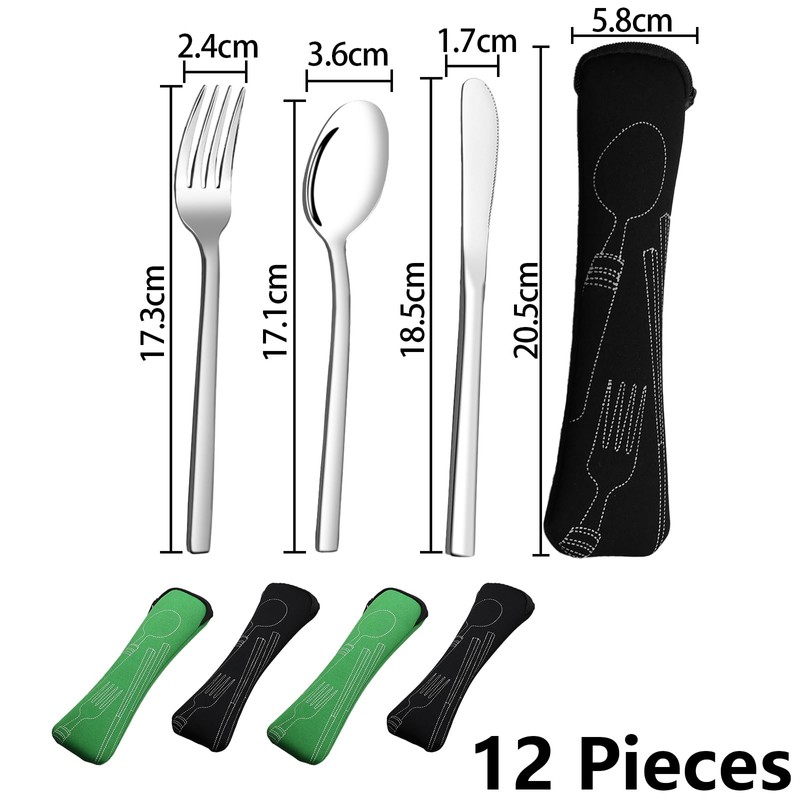 Ewingger 4 Set Stainless Steel Travel Cutlery with Case, 12