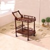 Inherited Redwood Wooden Double-Layer Tea Cart with Casters, Serving Cart
