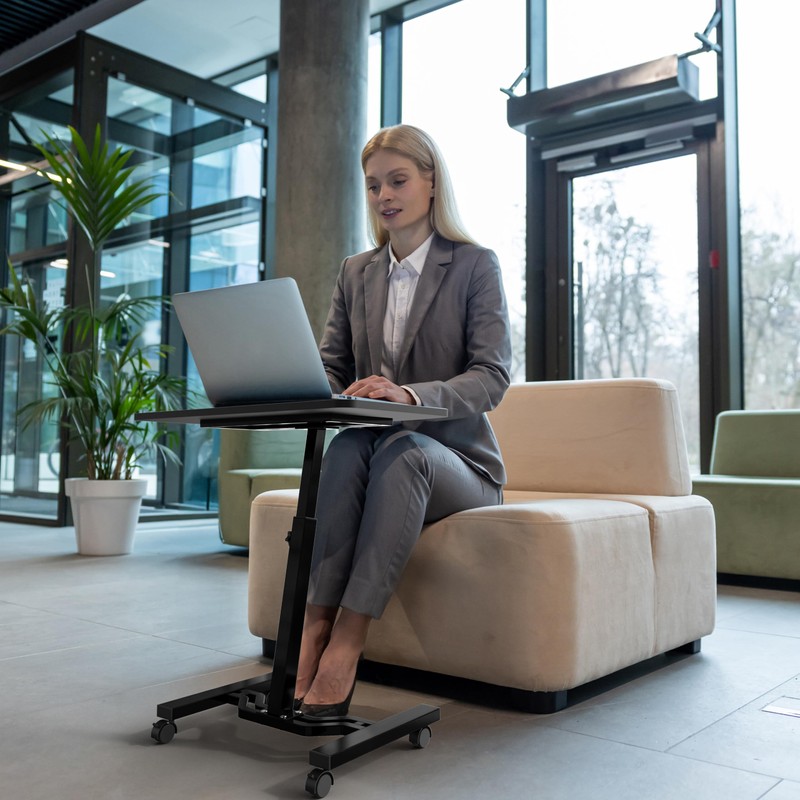 SHW Mobile Height Adjustable Laptop Rolling Cart with Height Adjustment