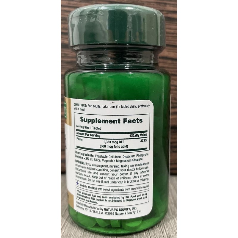 Nature's Bounty Folic Acid 800 mcg Tablets Maximum Strength 250