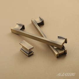 Alzassbg 10 Pack Brushed Antique Brass Cabinet Pulls, 3-3/4 Inch(96mm) Hole Centers Kitchen Cabinet Handles for Cabinets and Drawers AL3061AB