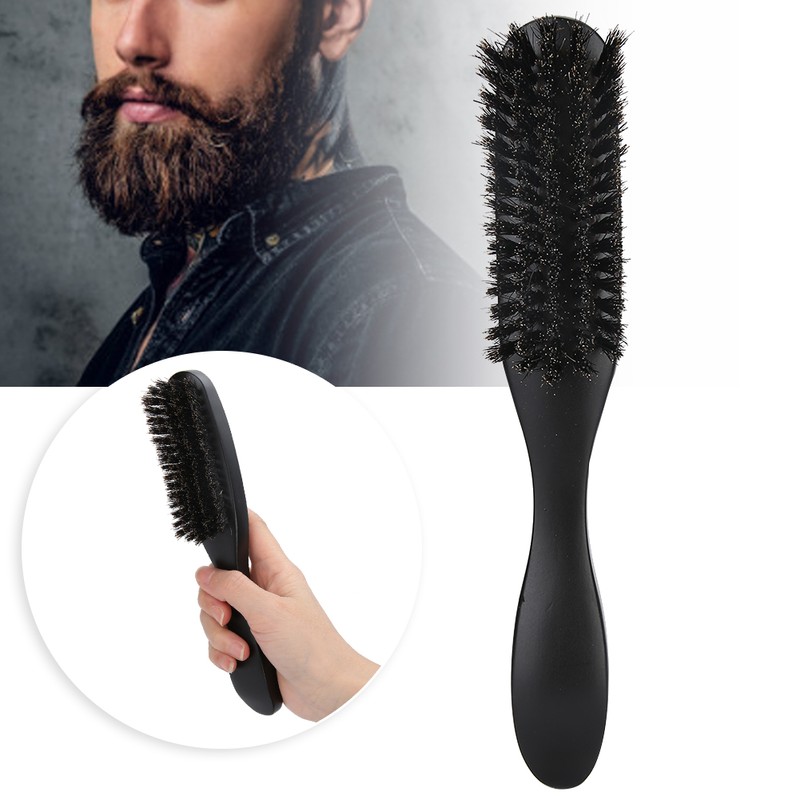 Men Beard Brush Long Handle Hair Cleaning Curved Wooden Mustache