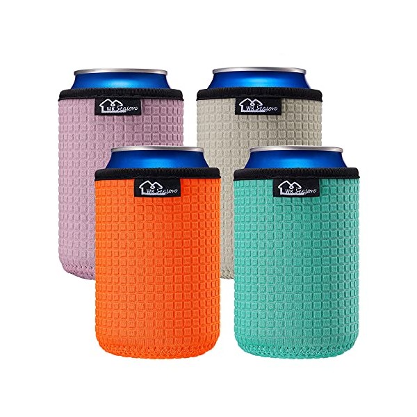 WK IEASON 12oz Standard Can Sleeves Insulators Holder Non-Slip Neoprene Can Cooler for Coco cola, White Claw and More(Orange/Grey//Green)