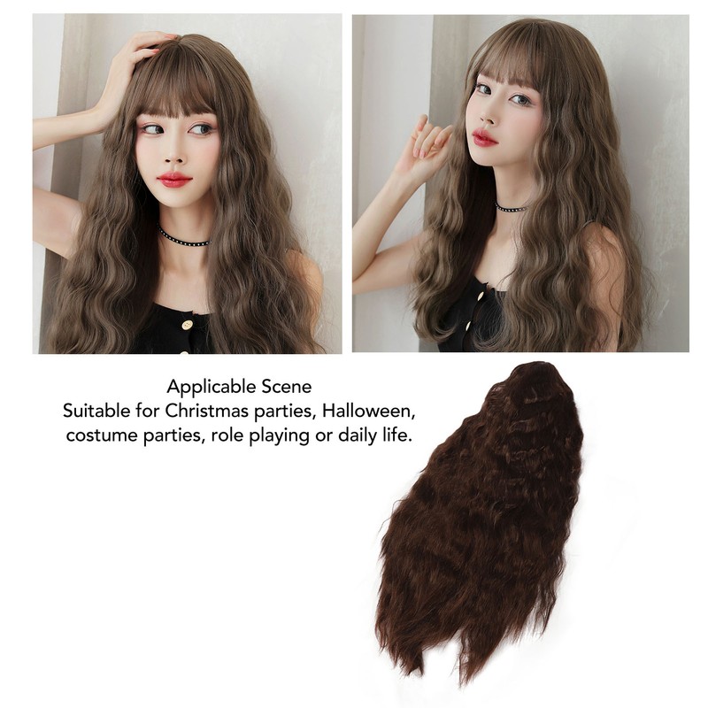 Women Long Brown Wavy Wig Heat Resistant Soft Fluffy Brown