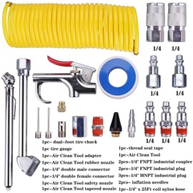 Voyzdx Kit Accesorios Aire Para Compresor Con Manguera 20 Piezas,Herramientas de Aire de Conexión Rápida de 1/4 Pulgadas Tipo de Ensamblaje Herramientas Neumáticas para reparación de automóviles