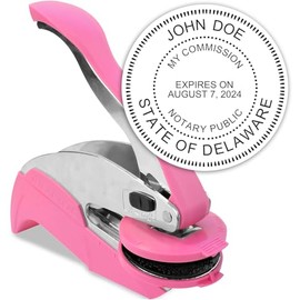MaxMark Notary Seal Round Pink Embosser for Delaware State - Includes Gold Burst Seal Labels (50 Count)