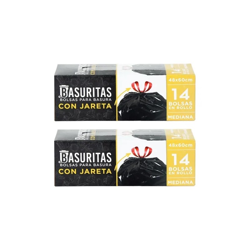 28 Bolsas De Basura Medianas Basuritas, 48x60 Cm, Pack 2x14