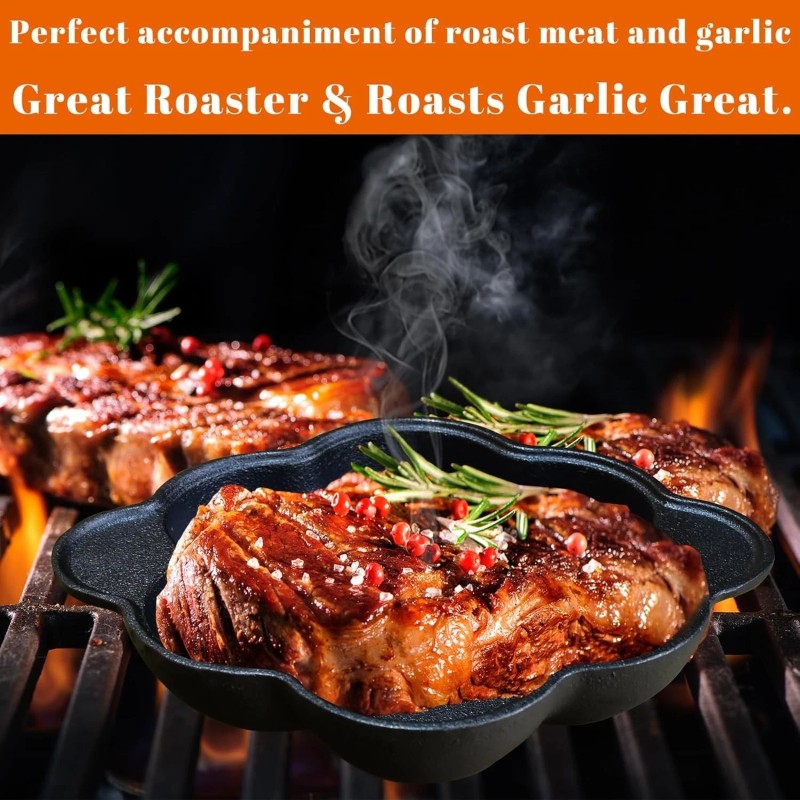 AOKDEER Pre-Seasoned Cast Iron Garlic Roaster Dutch Oven Baker for