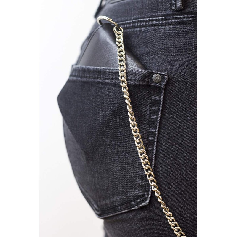 LEAS Mini-Bikerbörse mit Riegel im Querformat mit Chrom-Kette Trucker Echt-Leder,