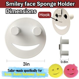Stainless Steel Smiley Face Sponge Holder with Adhesive Hook - No Falling Risk, Rustproof Sink Sponge Holder for Kitchen, Bathroom&RV Apartment, Keep Happy Face Sponges Dry and Odor Free, 2 pcs, White